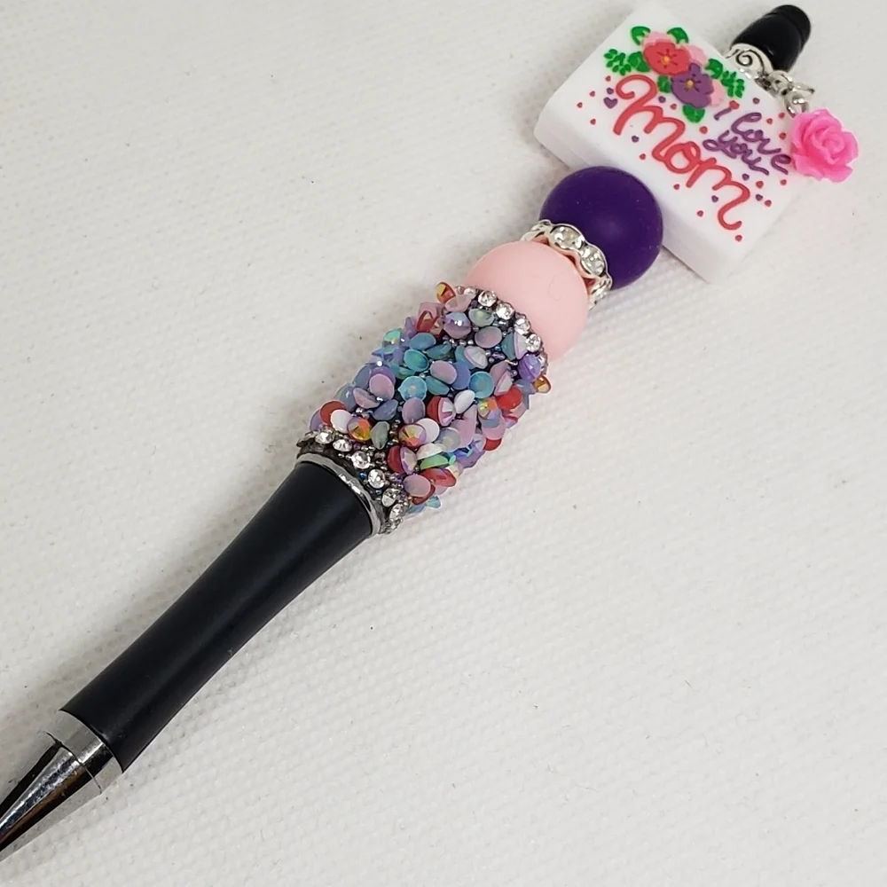 Handmade I Love You Mom Beaded Silicone Focal Bead Pen